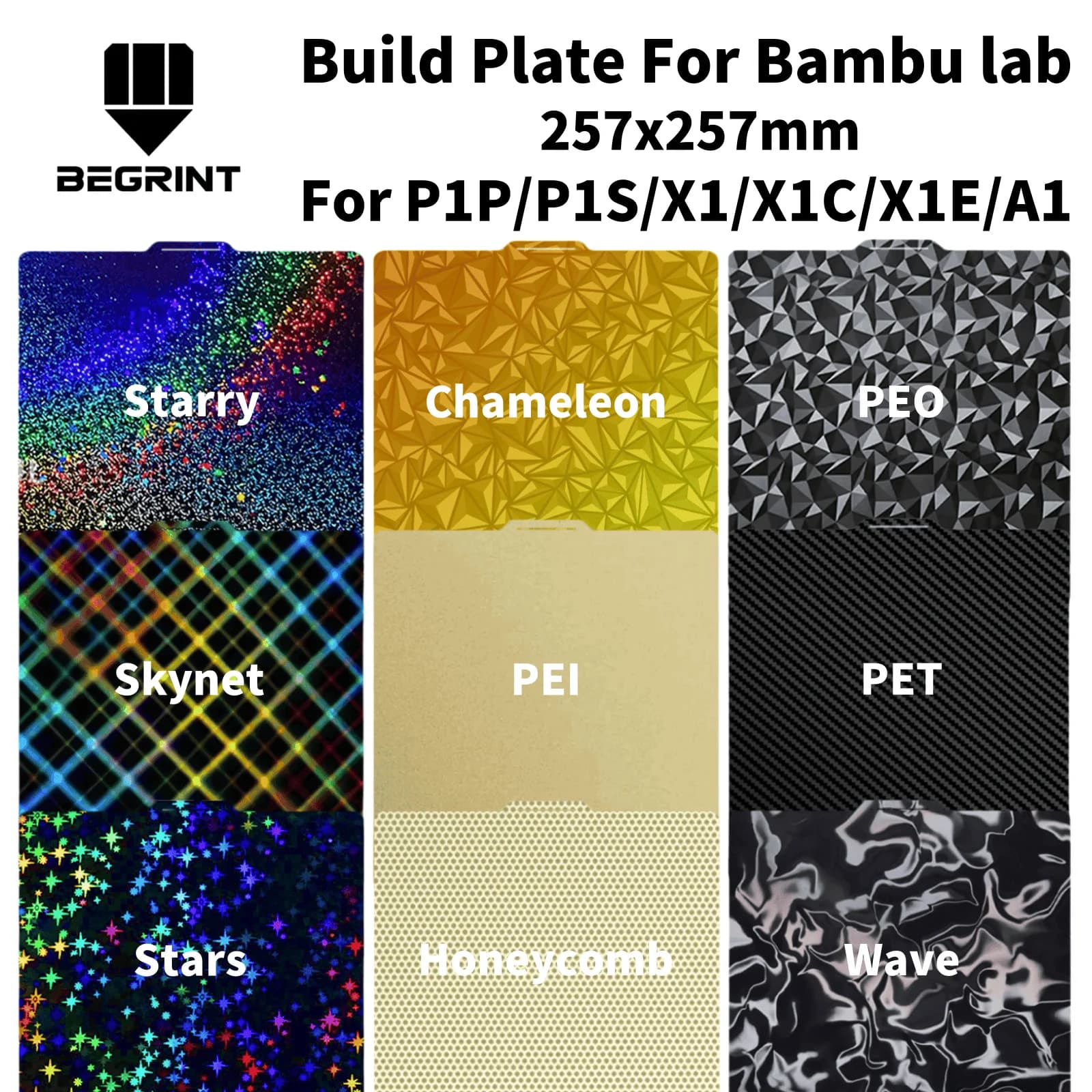 Para placa de construção de laboratório de bambu 257x257 chapa de aço de mola texturizada pei para bambu lab p1p/p1s/x1/x1c/x1e/a1 cama dupla face peo pet - AliExpress 7