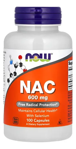 Nac (n-acetil Cisteína) 600mg Now Brasil C/ 100 Cápsulas Sabor Sem Sabor